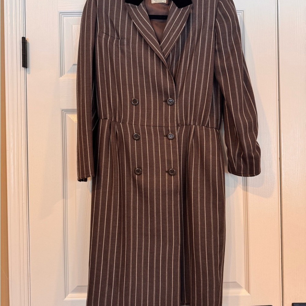 Vintage Valentino Brown Striped Women's Suit Dress
